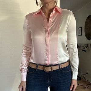 Women’s pink and cream silk blouse from Alice + Olivia